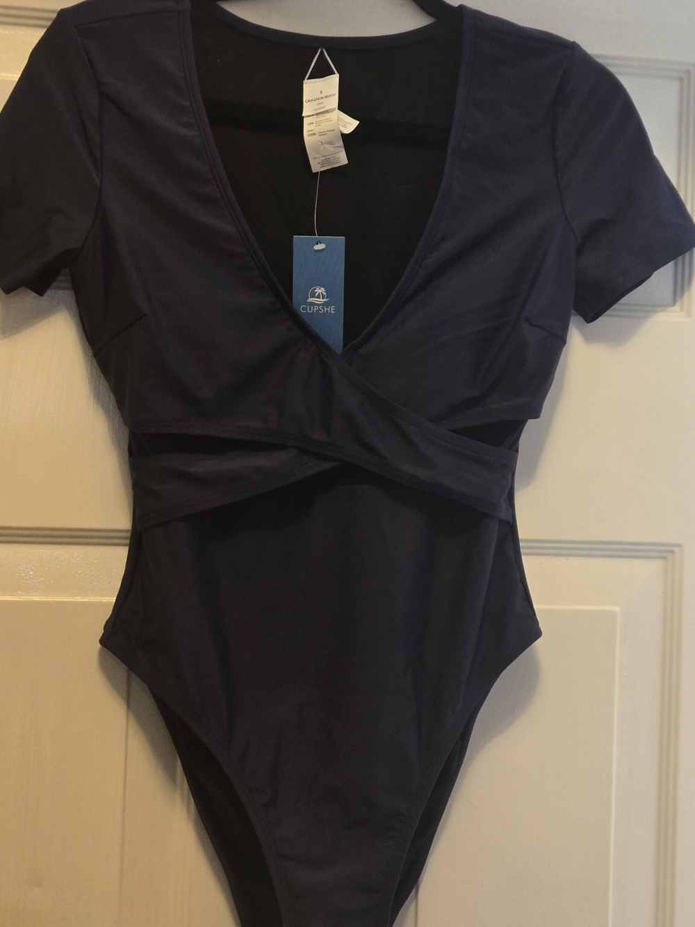 Cupshe Womens Dark Navy Cross-Front One-Piece Swimsuit NWT Size Small